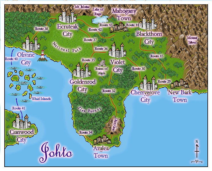 Map of Johto (Rescaled Names)